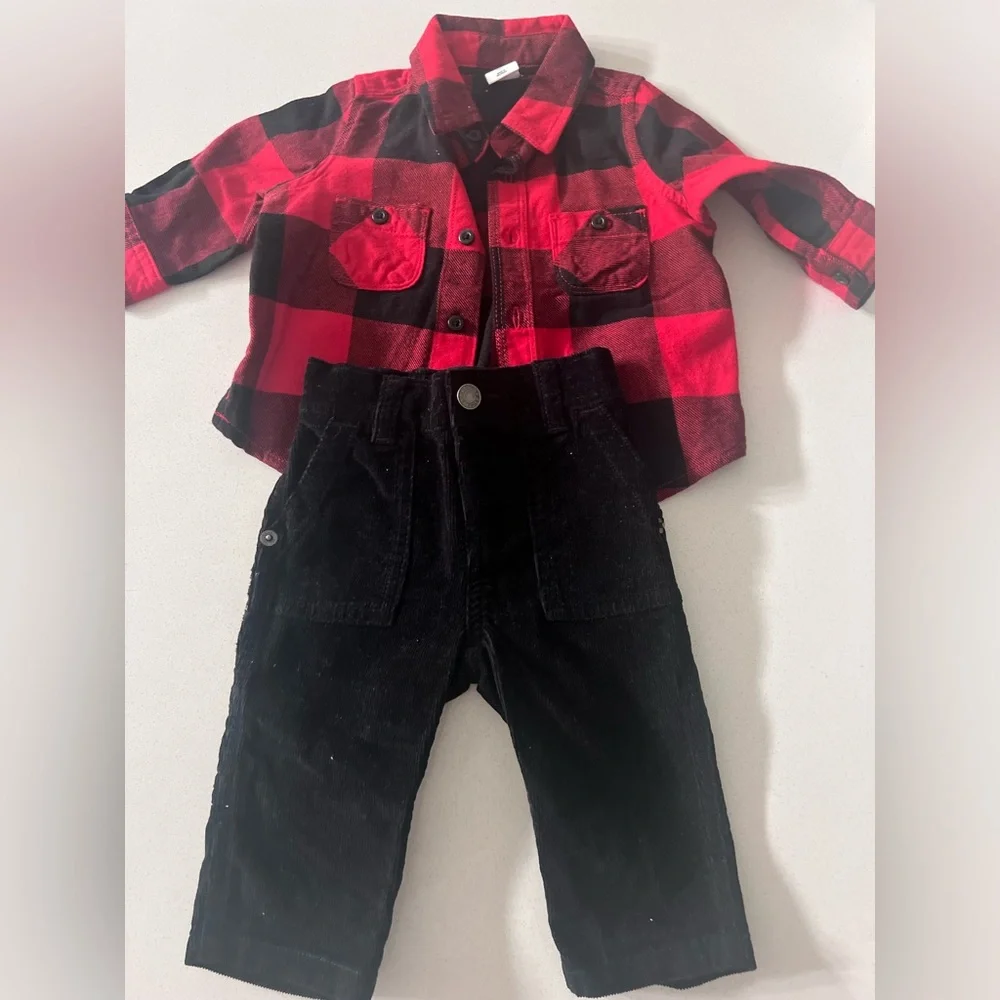 Baby Gap Flannel Shirt &‎ Corduroy Pants Outfit 3-6 Months